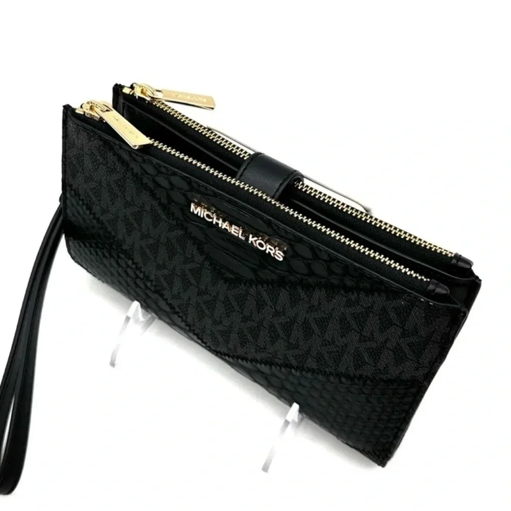 Michael Kors Large Double Zip Wallet Wristlet Black Multi